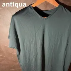 antiqua Vネック 半袖 カットソー ダークグリーン　フレンチスリーブのサムネイル