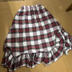 メリージェニー　タータンチェック　フリルチェックフレアスカート　白　赤のサムネイル