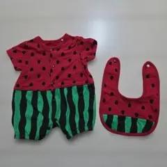 スイカ柄ロンパース・スタイセット