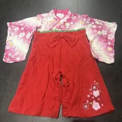 花柄袴風ロンパース 赤ボトムス付き