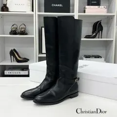 クリスチャンディオール ロゴ レザー ロングブーツ ブラックのサムネイル