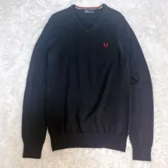 【美品】フレッドペリー Vネック セーター ニット　ネイビー ロゴ　男女兼用