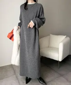 classicalelf ゆるシルエット 配色ニットワンピ 長袖 ロング