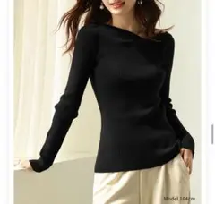 セゾンドパピヨン　オフショルダーリブニット アシンメトリーネック