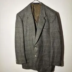 グレー系　チェック柄　ウール100% テーラードジャケット　Lサイズ