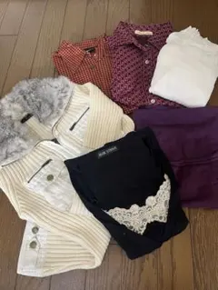 ファー付きニットジャケットとシャツセット