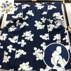 MK-1675 小紋 花模様 藍色 しつけ糸