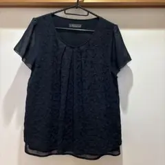 ネイビー　tシャツブラウス　レース　シフォン　L