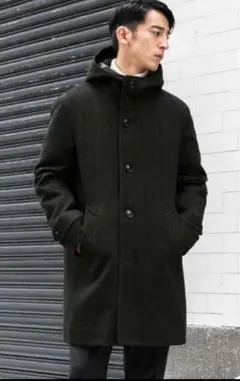 UNITED ARROWS テックツイードフードコート Lサイズ　ネイビー