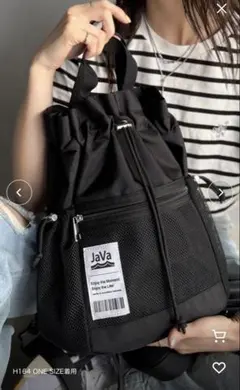 【新品】JAVAメッシュ使い巾着2WAYリュック　ブラック