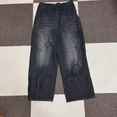 ブラック デニムパンツ ワイドシルエット