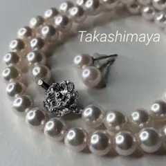 照り強✨高島屋 7.5-8.0mm あこやネックレス＆8mm ピアス 保証書付のサムネイル