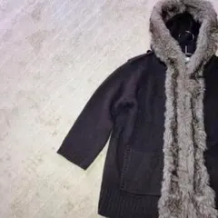 ZARA　ザラ フェイクフード付きニットコート　 M こげ茶 レディース