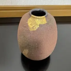 茶道具　九谷焼 花瓶 一輪挿 灰釉 金彩