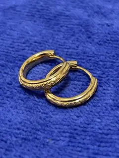 Kahiko ハワイアンジュエリー　フープピアス　イエローゴールド　ステンレス