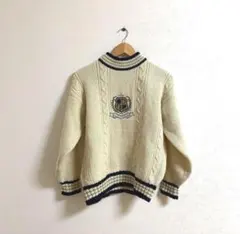 vintage エンブレムケーブルニット リンガー 古着 90s 레트로