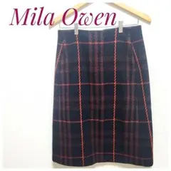【美品】Mila Owen チェック柄タイトスカート　サイズ1 黒×赤　冬