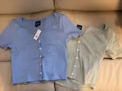 GAP ボタン付きショートリブTシャツ2色セット