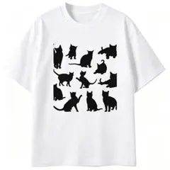 黒猫イラスト シュール かわいい クリエイティブ T シャツ 男女兼用