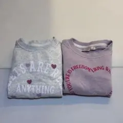 ベビー トレーナー 裏起毛 90cm 2枚セット パープル グレー ロゴ