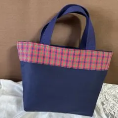 【即買いOK】赤チェック＆紺　ミニトートバッグ