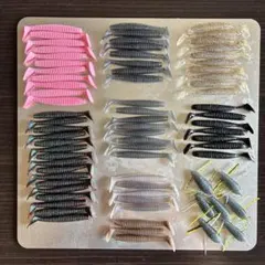 未使用レッグワームとドライブシャッドと手作り沈虫(イモリッパー)合計75本のサムネイル