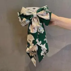 リボンバレッタ,ヘアクリップ,グリーン,緑色,花柄