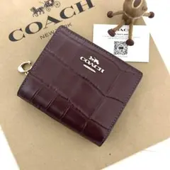 ★新品 COACH コーチ　折り財布　チェリーレッド二つ折り財布 クロコ