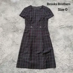 ブルックスブラザーズ ウール半袖ワンピース 膝丈 チェック柄 紺 0サイズ