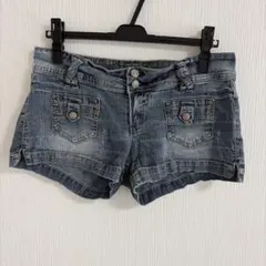 トゥルース ☆ショートパンツ ロールアップ風 無地 デニム青 綿 M-L相当