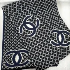 リバーシブル格子柄マフラー ネイビー