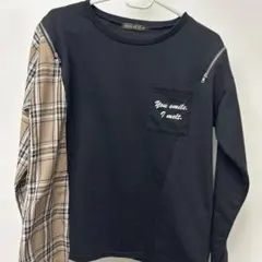 長袖Tシャツ ブラック/チェック Fのサムネイル