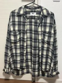 50s60s 復刻　チェックシャツ　開襟　アイボリー　ブラック　フラップ付き