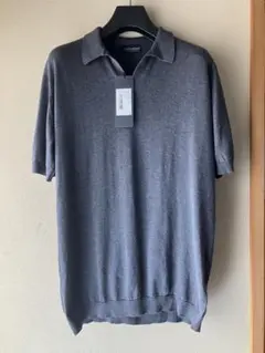 新品 JOHN SMEDLEY コットン 30G スキッパーニットポロ 杢グレー