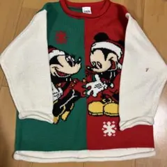 ディズニーストア ミッキーマウス ニットセーター 赤 緑 クリスマス