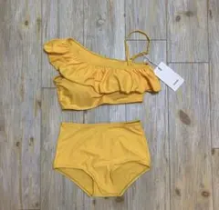 水着 イエロー　フリルワンショルダーハイウエストビキニ 2点セット