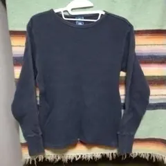 80s　チャンピオン　サーマル　ロンTシャツ　青刺繍タグ　ヴィンテージ　ネイビー