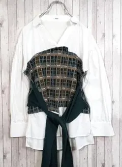 MURUA ムルーア*切替 異素材感 ニット ブラウス シャツ【F】ベルテッドのサムネイル