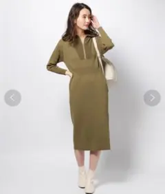 畔編み切り替えワンピース BARNYARDSTORM ハーフジップ カーキ