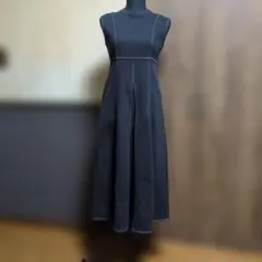 ノースリーブデニム風Aラインワンピース