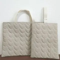 ベージュ ハート　レッスンバッグ　上靴入れ　 2点セット　入園入学セット