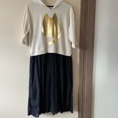 ScoLar（スカラー） 猫丸さん 箔プリント 切替ミニ裏毛ワンピース