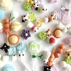 4 ハンドメイドパーツ　デコ　フェイク　麦わら　帽子　ねこ　だんご　てるてる坊主