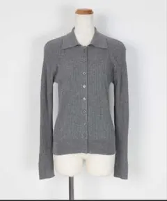 グレー リブ編み 長袖ポロシャツ