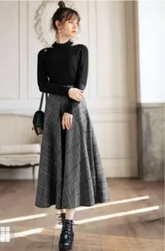 GRL ベルト付きチェックフレアスカート