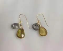 1点作品☺︎ 菱形ストライプイエローオパールピアス イヤリングに変更