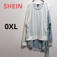 【シーイン】シャツレイヤードデザイン長袖トップス　個性的　スリット　韓国