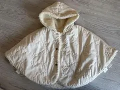 アイボリー フード付きベビーポンチョ