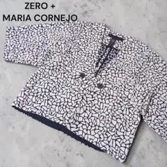 【1点物】ゼロプラスマリアコルネホ 総柄ショートジャケット 紺×白 サイズM