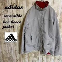 【614】adidasアディダスリバーシブルボアフリースジャケットグレー×レッド